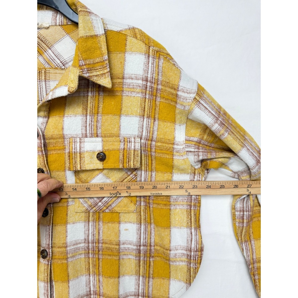 Easel Los Angeles Women Jacket L Yellow Plaid Button Up Cropped Shacket - Picture 6 of 10